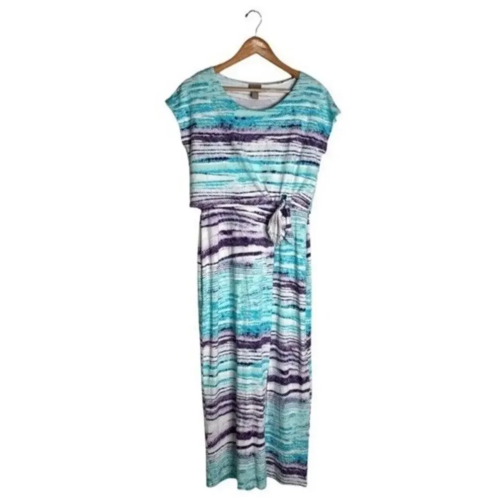 Chico’s Dress Coastal Midi Size Small Summer Colorful Blue Purple Beach - Picture 9 of 9